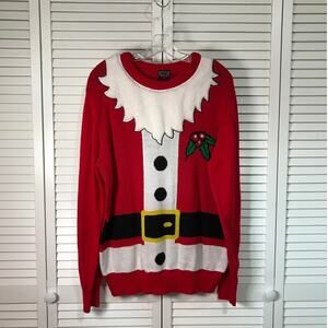 Well Worn Red Holiday Santa Claus Suit Mens Sweater L
